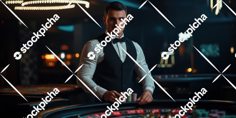 Portrait man playing poker casino